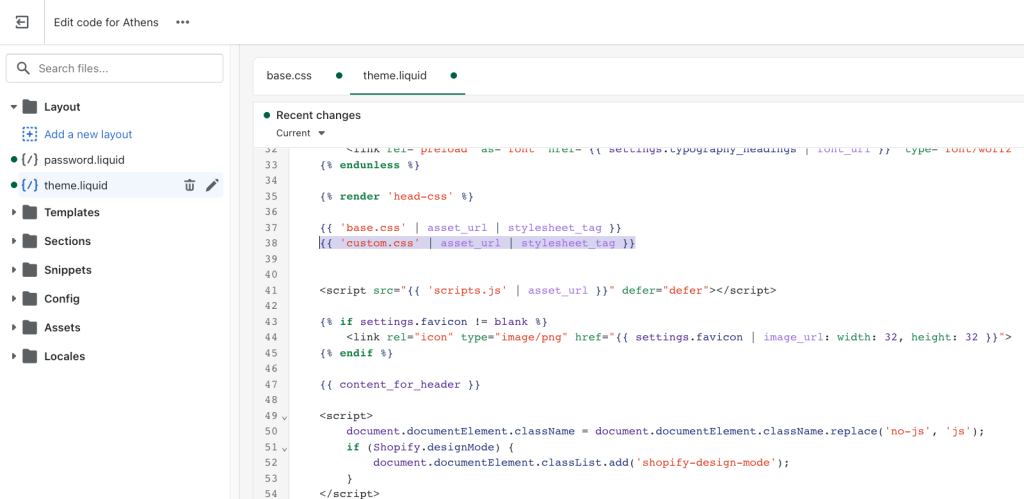 Screenshot of theme's code editor showing final step's code pasted.