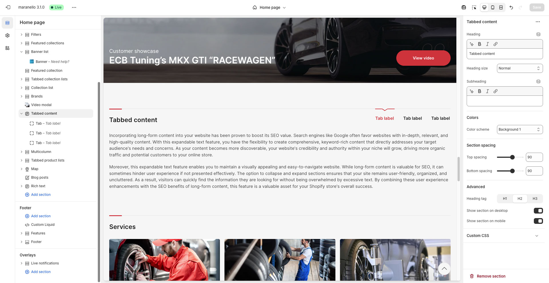 Maranello Tabbed content section - Truly Fine Pixels